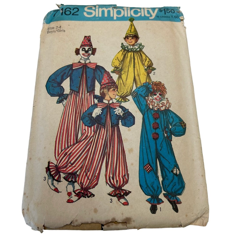 Simplicity Vintage 1970's Pattern #7162 Kids Clown‎ Costume Size 2-4
